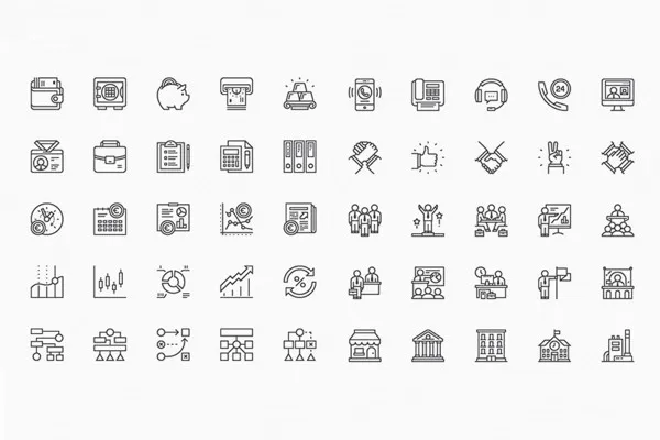 100 Business-Icons mit schwarzer Kontur