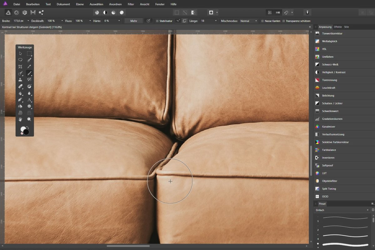 Fotos verbessern in Affinity Photo: 09 | Kontrast bei Strukturen steigern