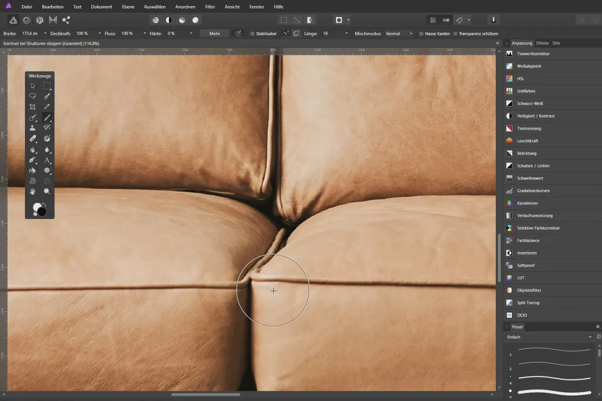 Fotos verbessern in Affinity Photo: 09 | Kontrast bei Strukturen steigern