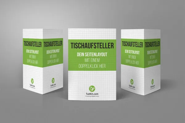 Mockup: drei Tischaufsteller, Dreiecksaufsteller