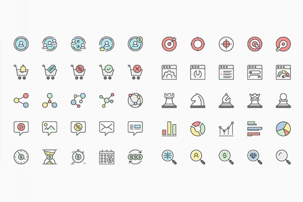 100 Web-Icons für Marketing & SEO in Bunt