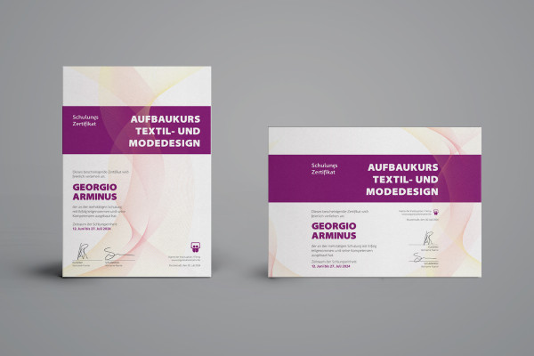 Kreatives Urkundendesign (Schulungszertifikat) im Hoch- und Querformat