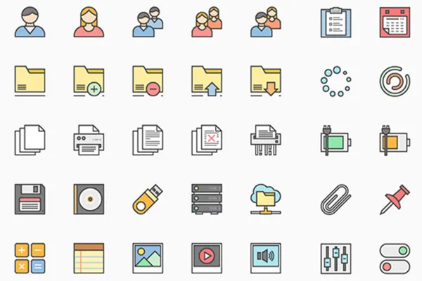 100 Interface-Icons für Webseiten und Apps in Bunt