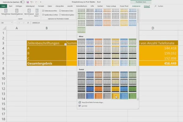 Pivot-Tabellen in Excel: 2.8 | Designänderung von Pivot-Tabellen