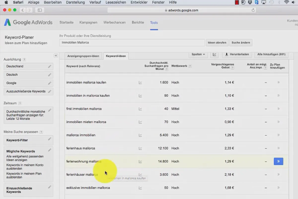 Google AdWords – weniger Kosten, mehr Kunden – 2.2 Das Tool Keyword-Planer