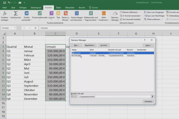 Excel course for controlling and sales: Assortment list, units, currency & Co - 3.1 Cell names