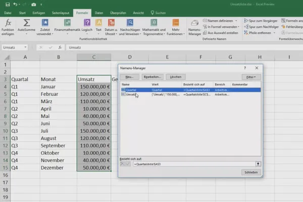 Cours Excel pour le contrôle de gestion et la vente : liste des produits, unités, devise, etc. – 3.1 Noms des cellules
