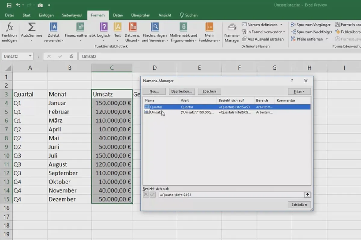 Excel-Kurs für Controlling und Vertrieb: Sortimentsliste, Einheiten, Währung & Co – 3.1 Zellennamen
