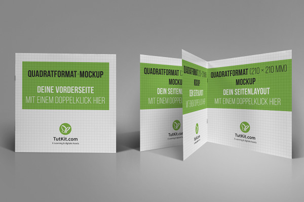 Mockup for brochure in square format: front, inside pages set up
