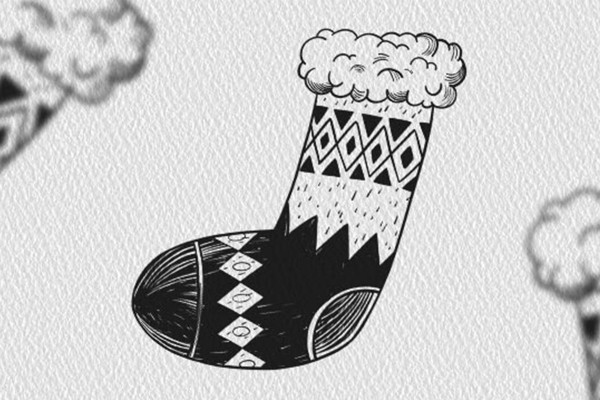 Motivo navideño en blanco y negro: calcetín grueso de invierno