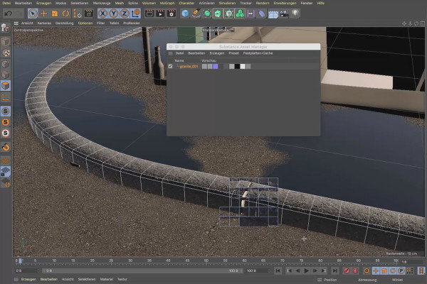 Cinema 4D-tutorial "Underground": 2.10 Anvendelse af Substance.