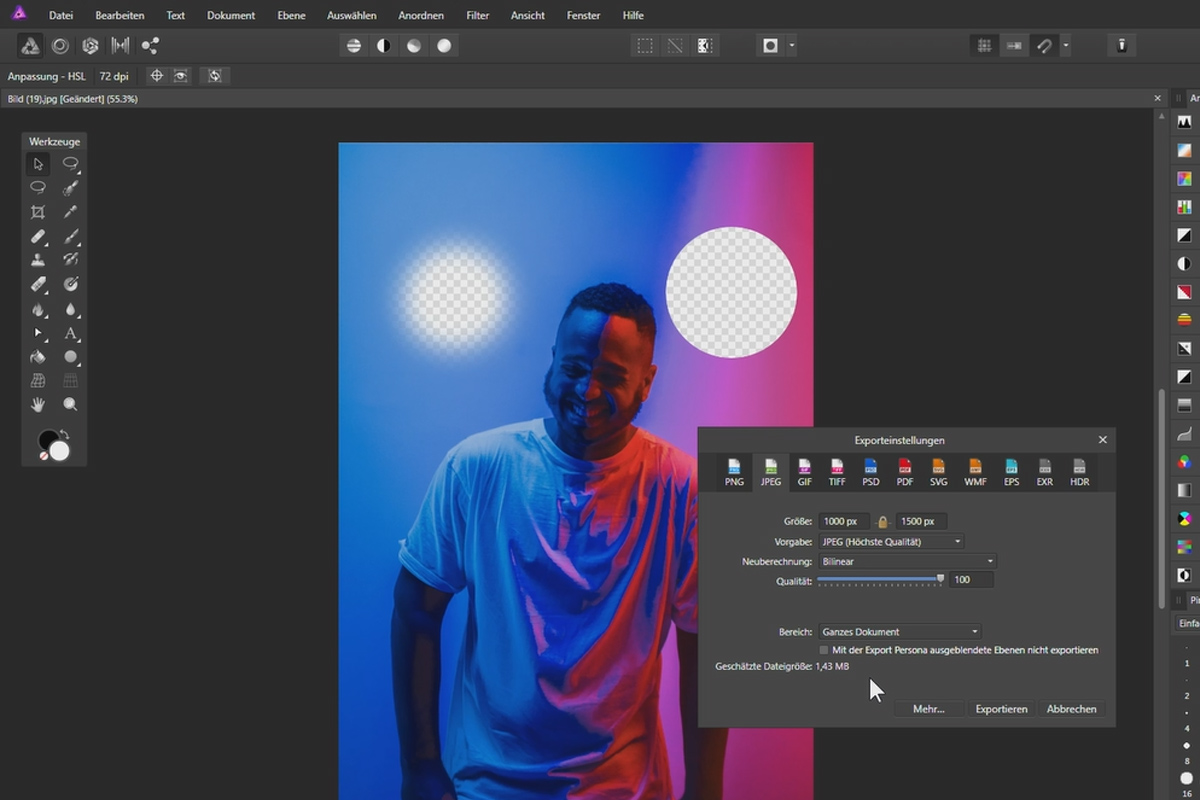 Affinity Photo-opplæring - Grunnleggende: 1.10 | Lagre og eksportere bilder