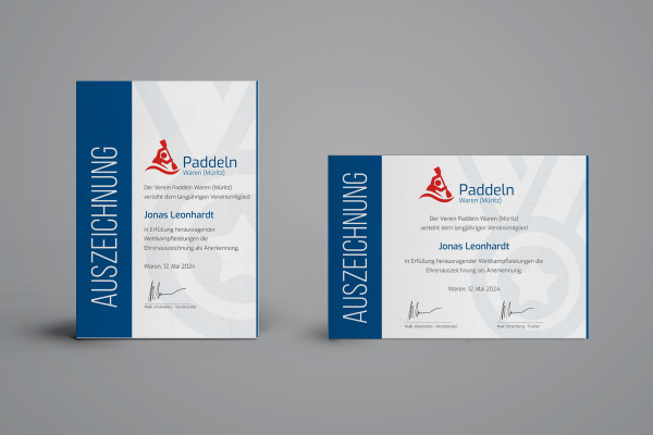 Diseño creativo de certificados (deporte, remo) en formato vertical y horizontal