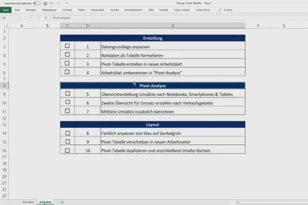 Pivot-Tabellen in Excel: 2.9 | Übung 1