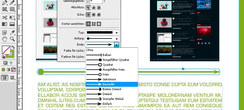 Linijų piešimo įrankis programoje "InDesign