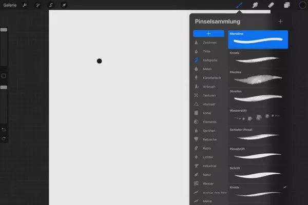Procreate-Tutorial – Grundlagen zum digitalen Zeichnen auf dem iPad: 2.1 | Pinsel-Menü