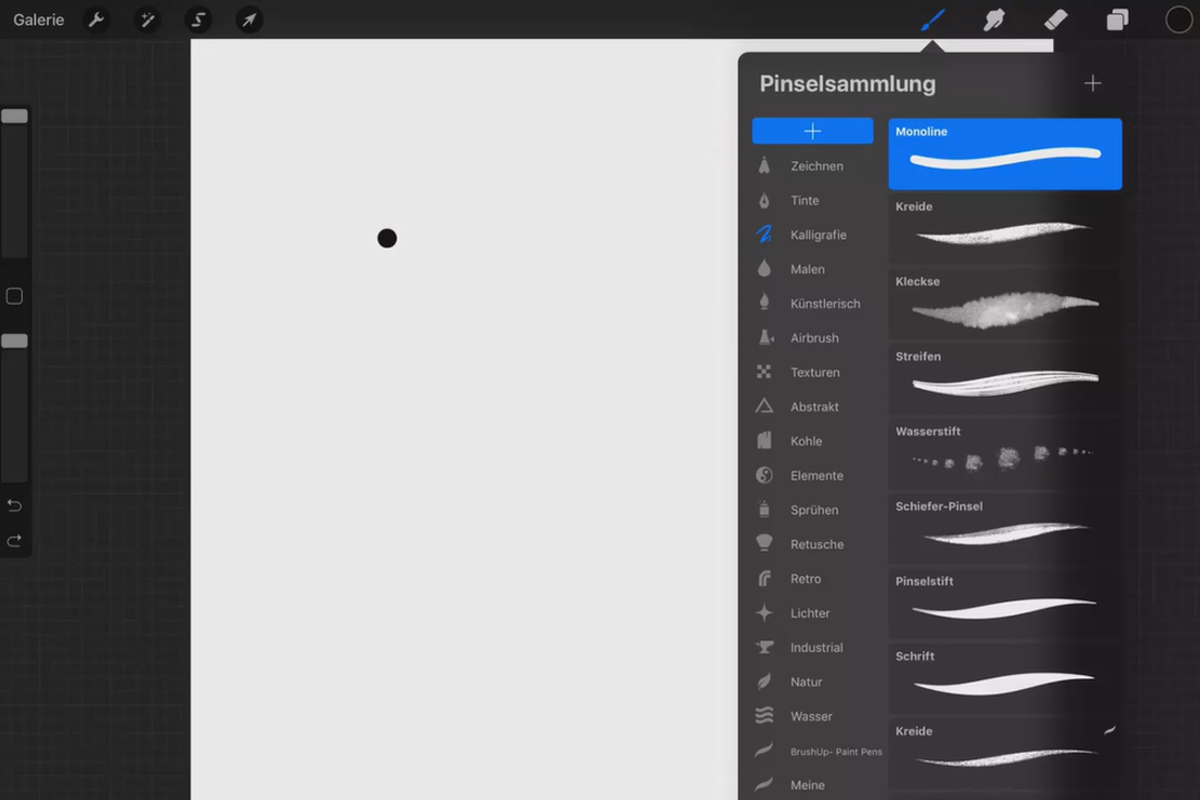 Tutorial su Procreate - Principi per disegnare digitalmente sull'iPad: 2.1 | Menù Pennelli