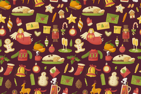 Christmas illustrations, patterns: nutcrackers, presents, stollen and co.