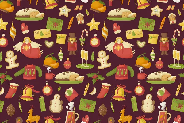 Weihnachtliche Illustrationen, Muster: Nussknacker, Geschenke, Stollen und Co.