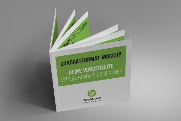Mockup para folheto em formato quadrado: montado e aberto