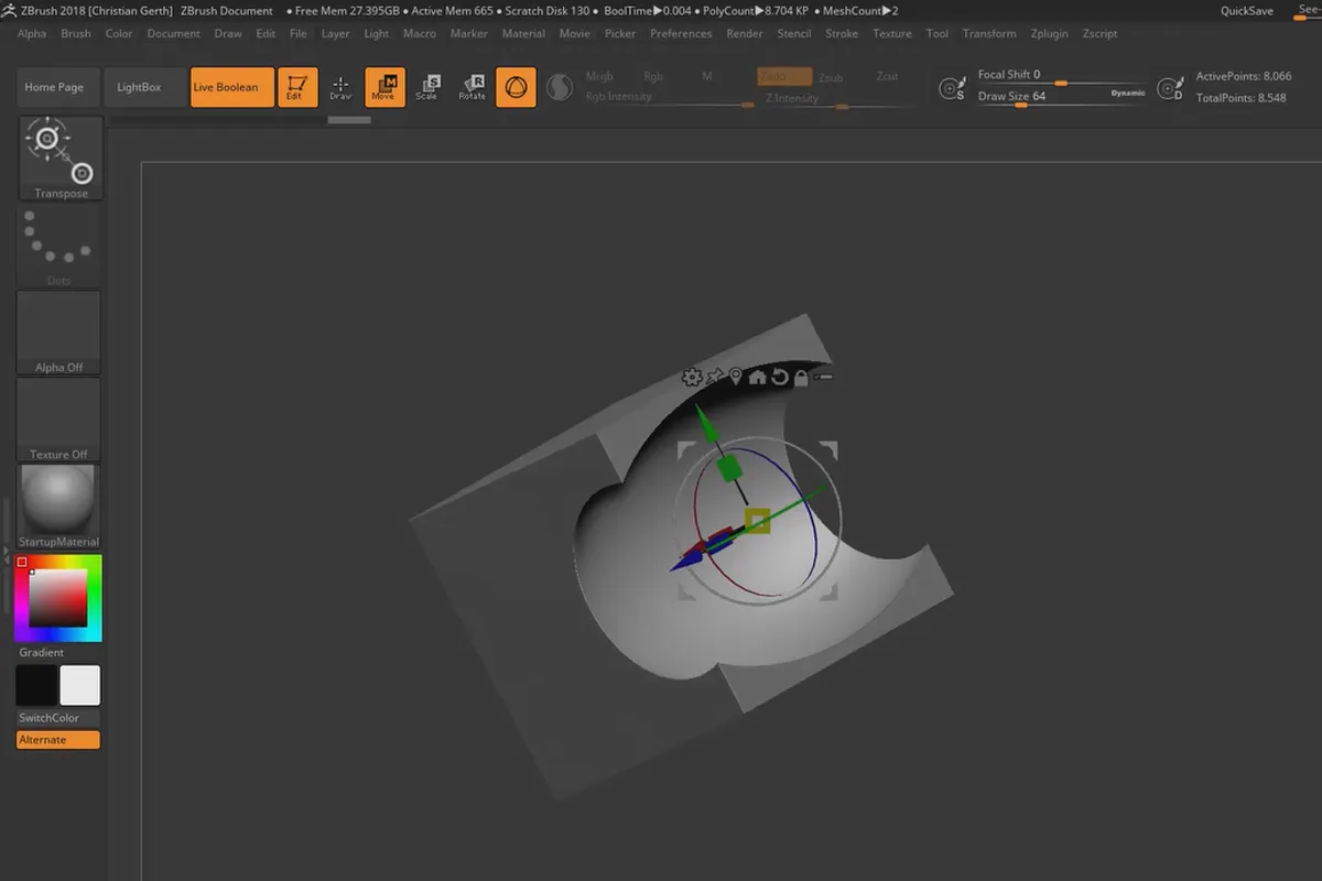 ZBrush 2018과 4R8 - 업데이트에 대한 비디오 교육: 7.1 라이브 불리언: 프로세스
