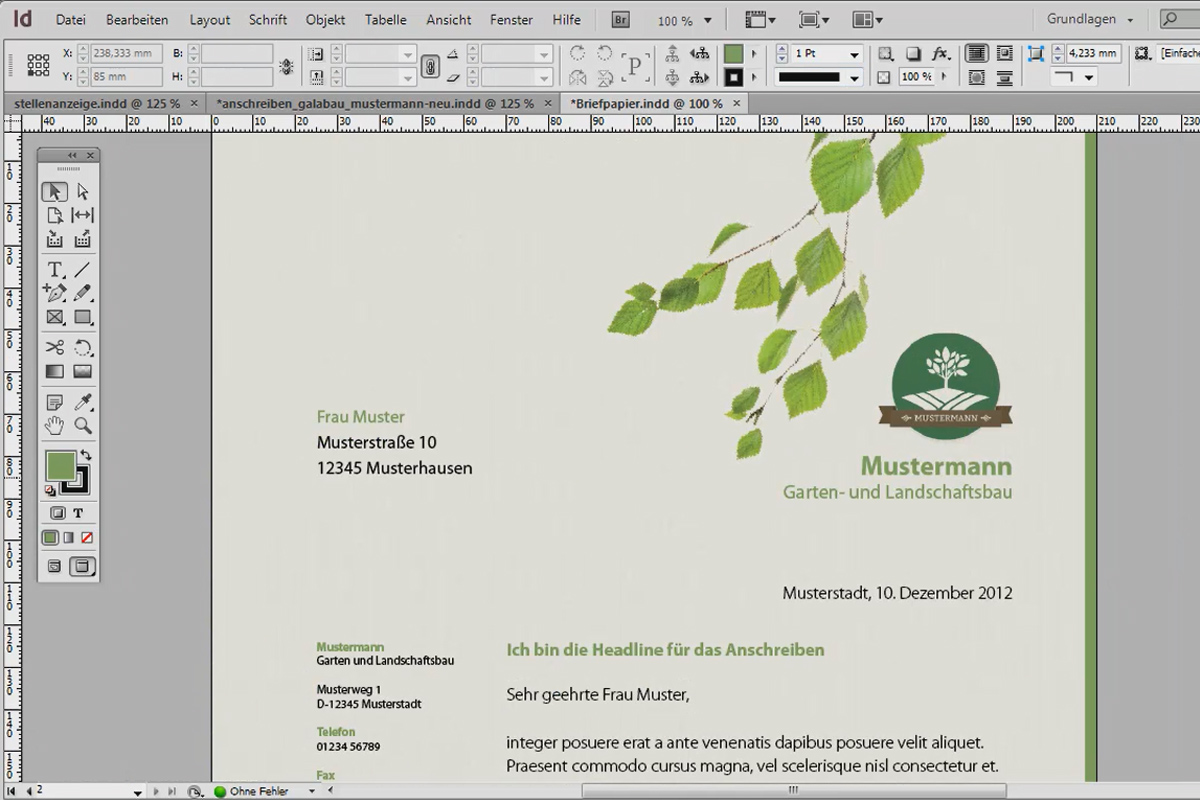 Design klassisk/moderne og lekent brevpapir i Adobe InDesign.