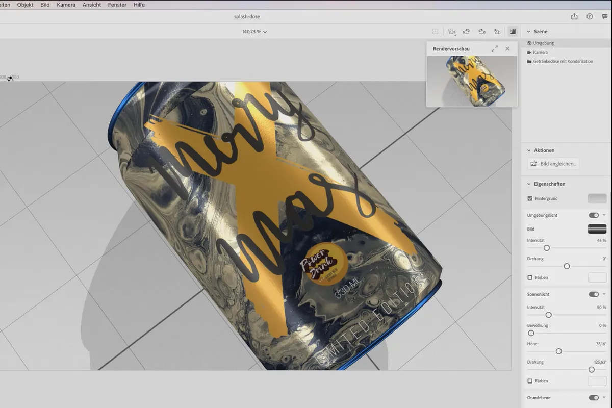Adobe Dimension CC 튜토리얼: 11 | 3D 씬 내보내기 및 렌더링 시간이 어떻게 영향을 미치는?