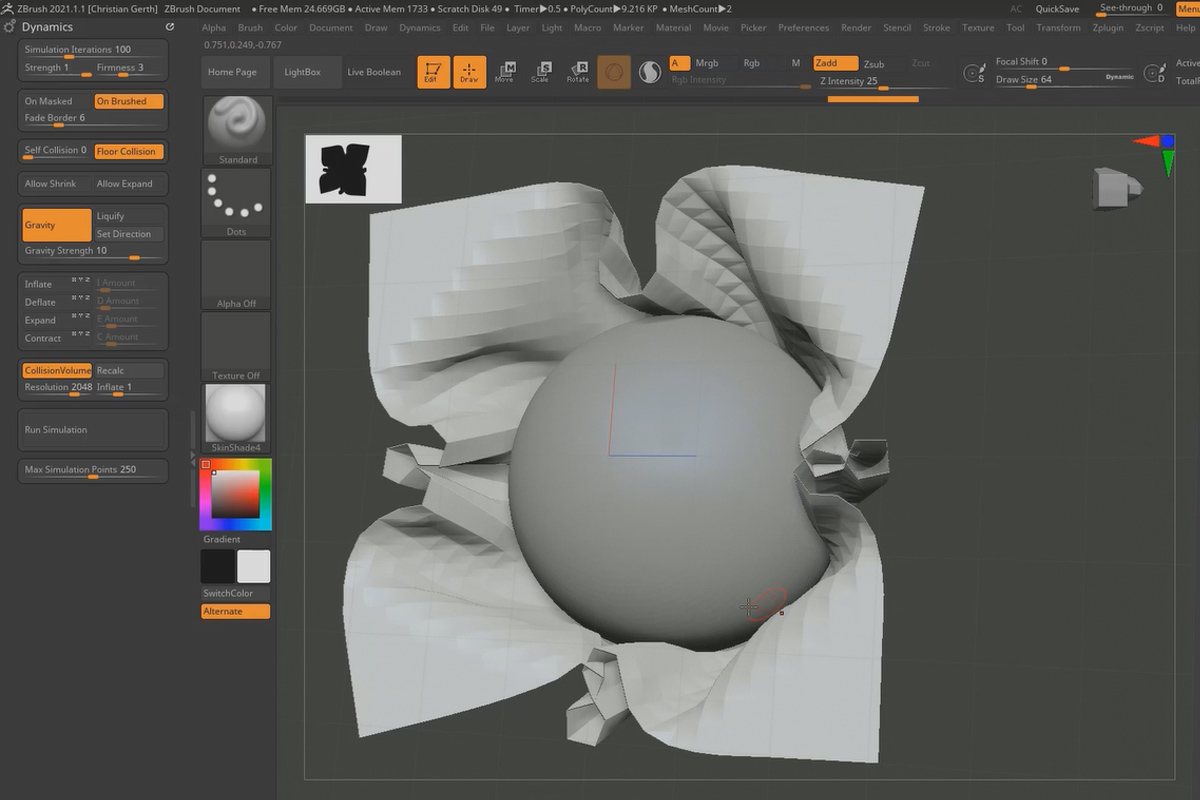 ZBrush 2021 – Videokoulutus päivityksistä: 11.1 | Kangassimulaatio