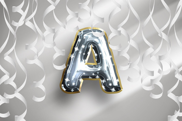 Photoshop Smartobjekt: Blank sølv luftballong-look med stjerner for tekster og former.