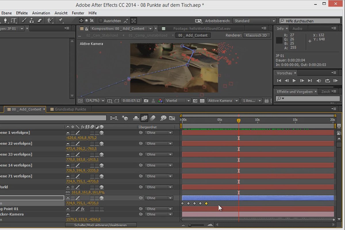 3D-projekt i After Effects: prickar på bordet