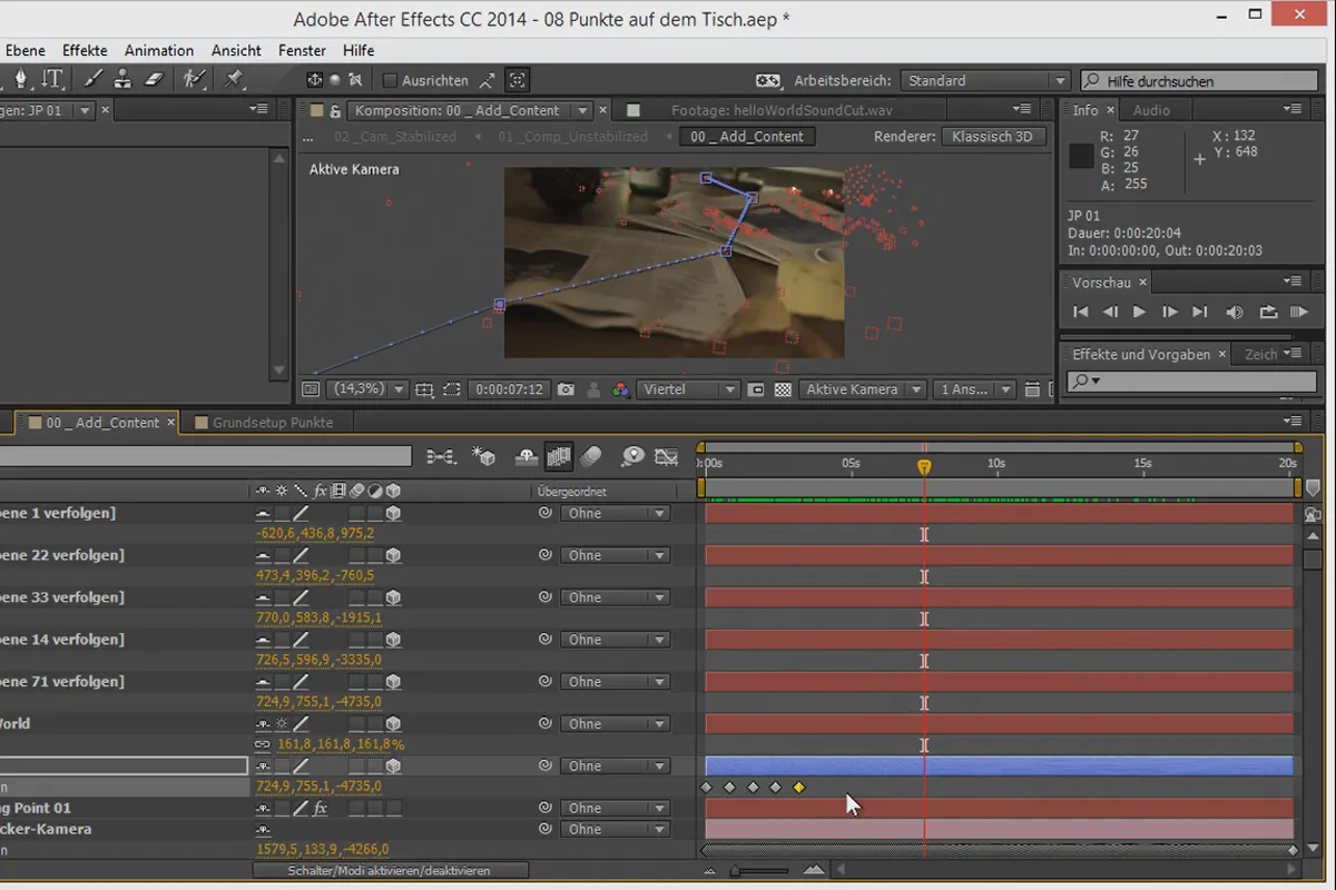 3D-Projekte in After Effects: Punkte auf dem Tisch