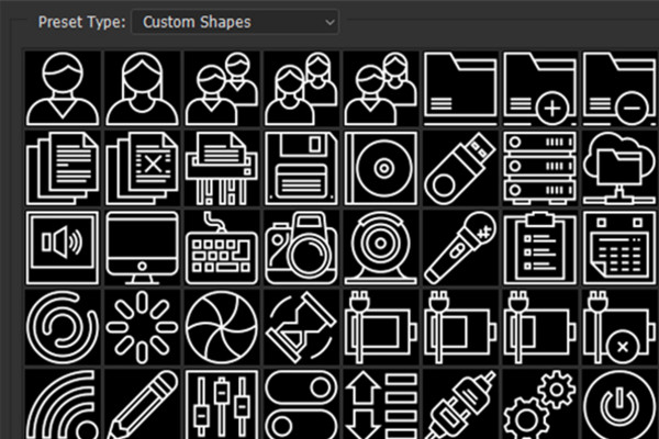 100 grensesnittikoner for nettsider og apper som Photoshop-former