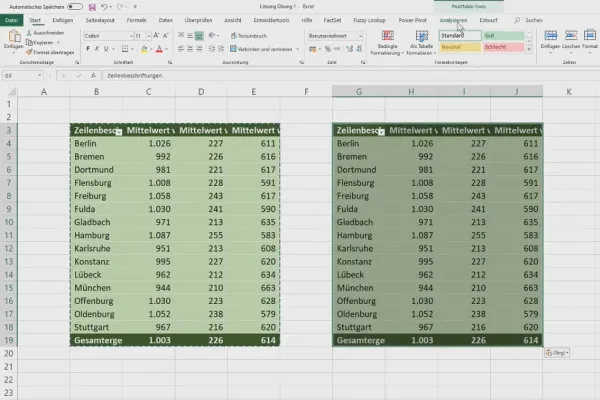 Pivot-Tabellen in Excel: 2.10 | Lösung Übung 1