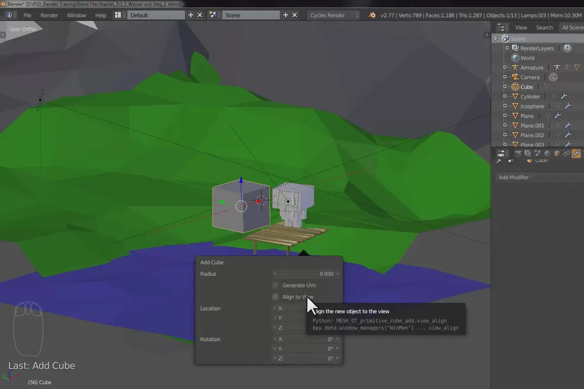 Das Praxis-Training für Blender-Einsteiger – 3.2  Landschaft: See und Steg