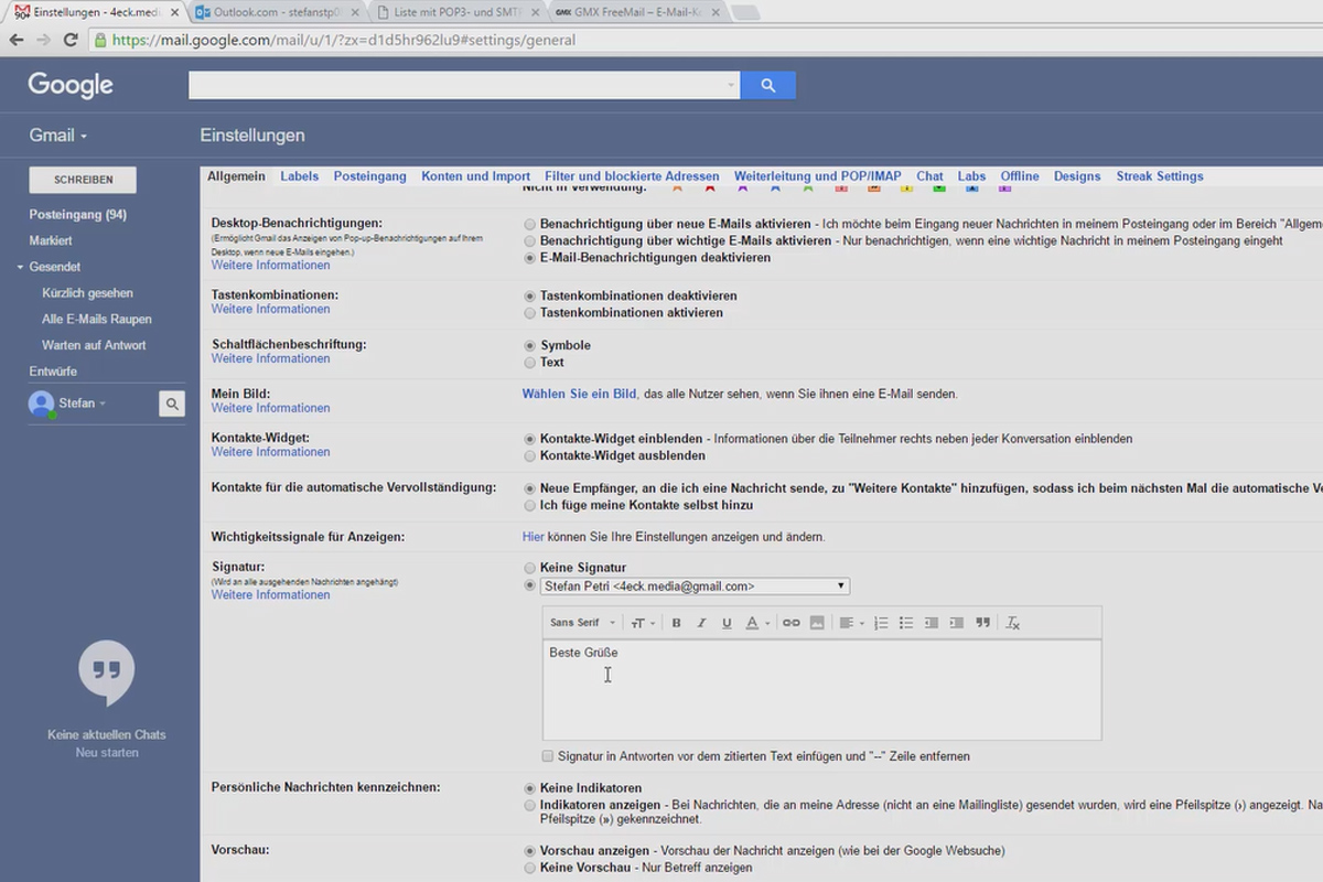 More productive in Google Mail - The best tricks - 12 signatures for every email address on file