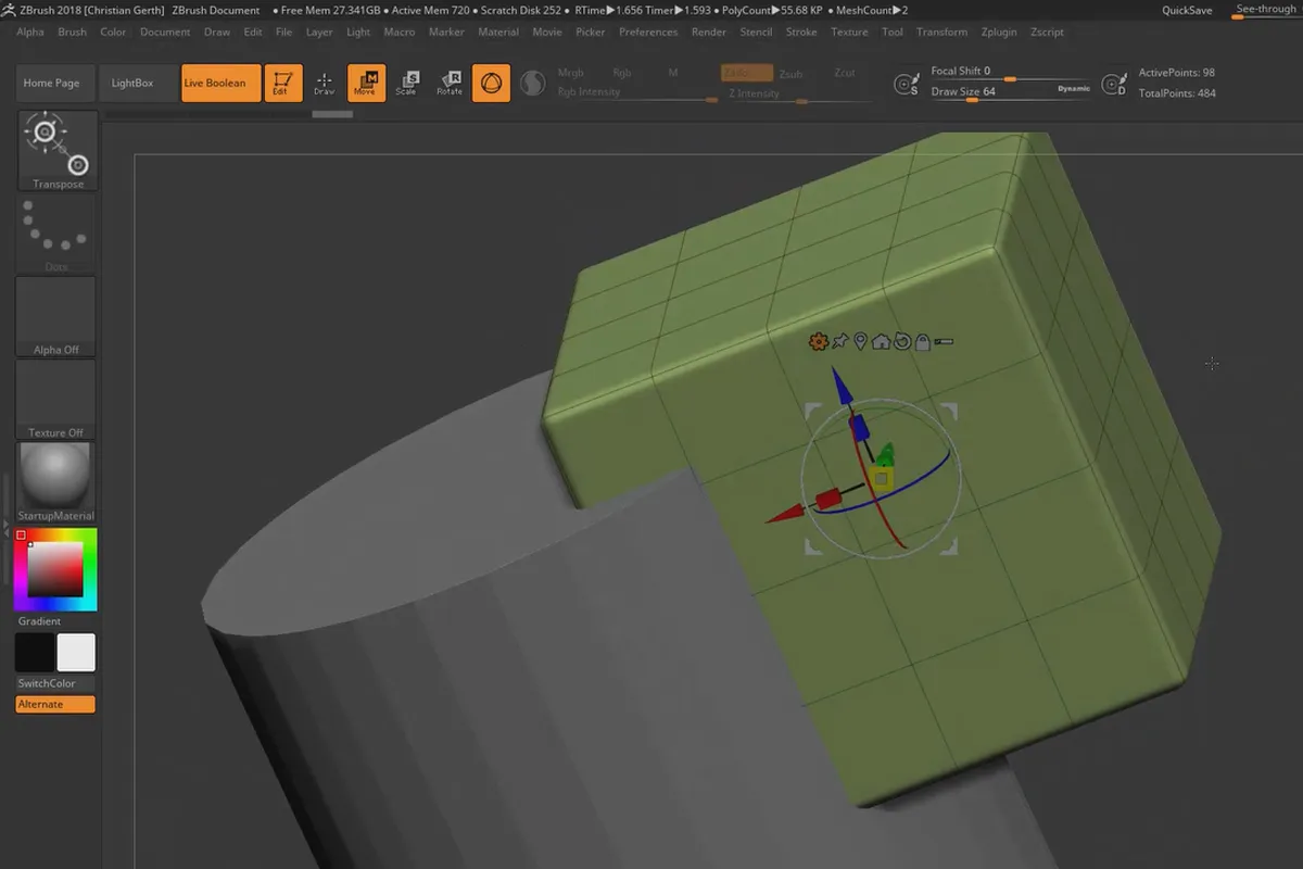 ZBrush 2018 og 4R8 - Videotillegg til oppdateringene: 7.2 Live Boolean: Bruksområder