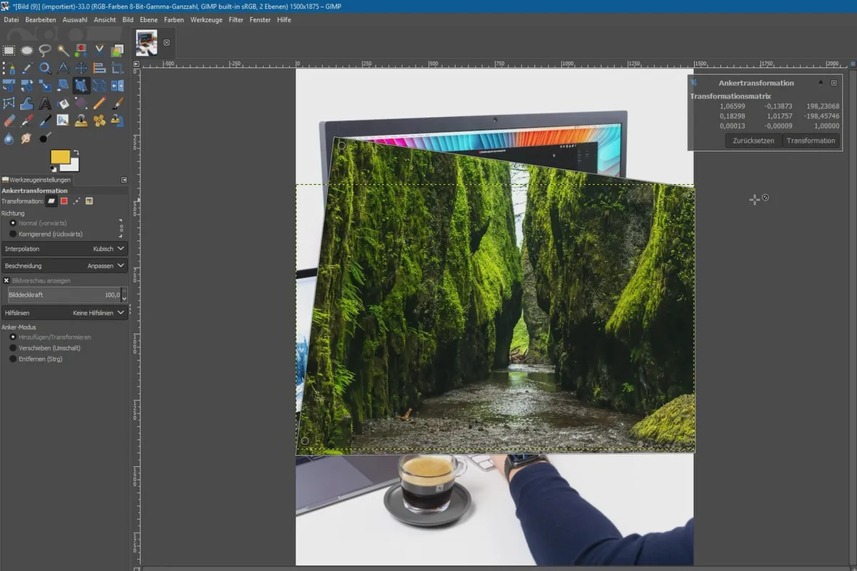 Neue Funktionen in GIMP 2.10: 2.2 | Ankertransformationswerkzeug