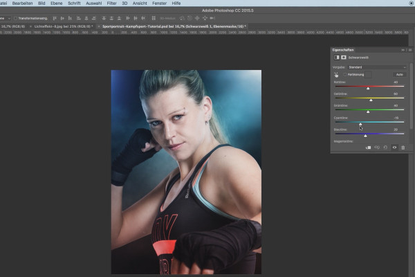 Optimización de imágenes de retratos deportivos - 1.11 Aumentar el contraste con la capa de ajuste de blanco y negro