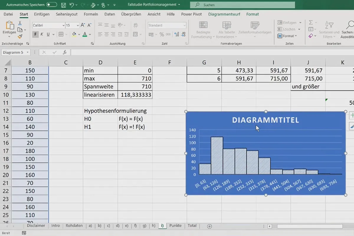 Statistik mit Excel: 2.10 Chi-Quadrat-Anpassungstest auf Normalverteilung in Excel