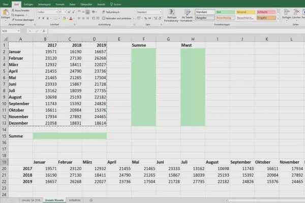 Excel-Tutorial: Pivot, Diagramme und Tabellen-Design zur anschaulichen Daten-Präsentation – 2.11 Austauchen von Spalten und Zeilen
