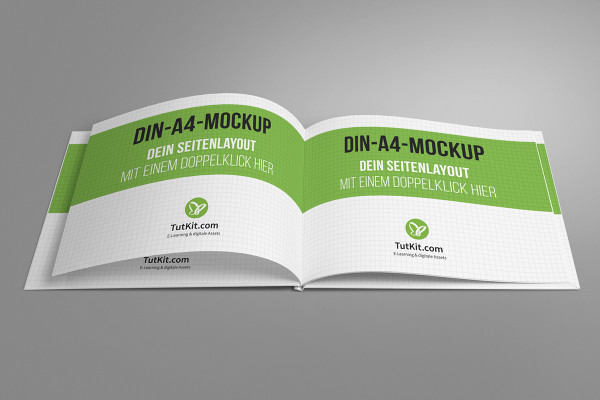A4 yatay formatlı sert kapaklı kitap için mockup - Sürüm 1