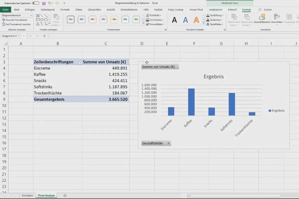 Pivot-Tabellen in Excel: 3.1 | Diagrammerstellung