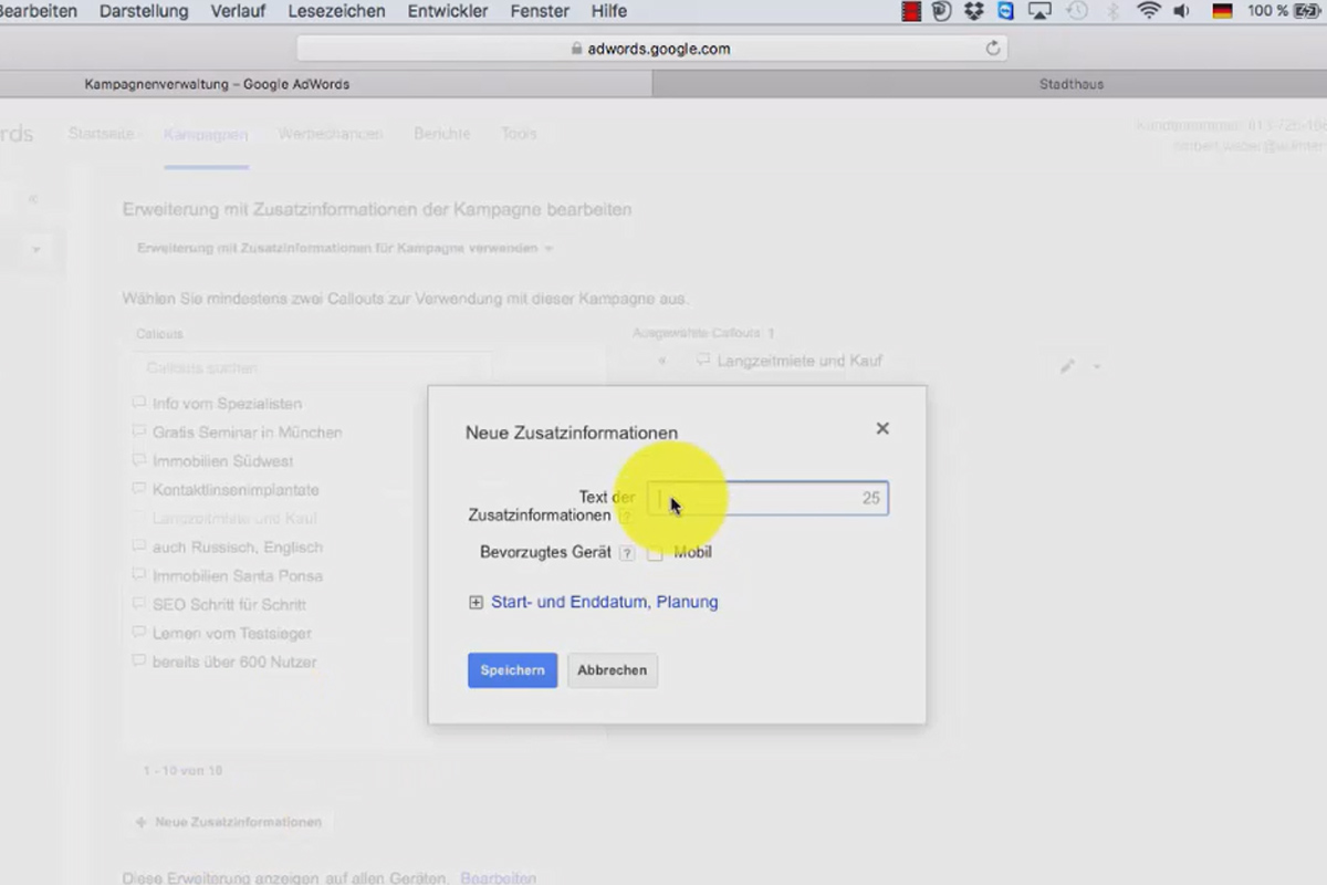 Google AdWords - less costs, more customers - 3.2 Quick run-through without conversion tracking