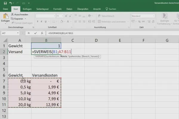 Excel-Kurs für Controlling und Vertrieb: Sortimentsliste, Einheiten, Währung & Co – 3.4 Versandkosten berechnen