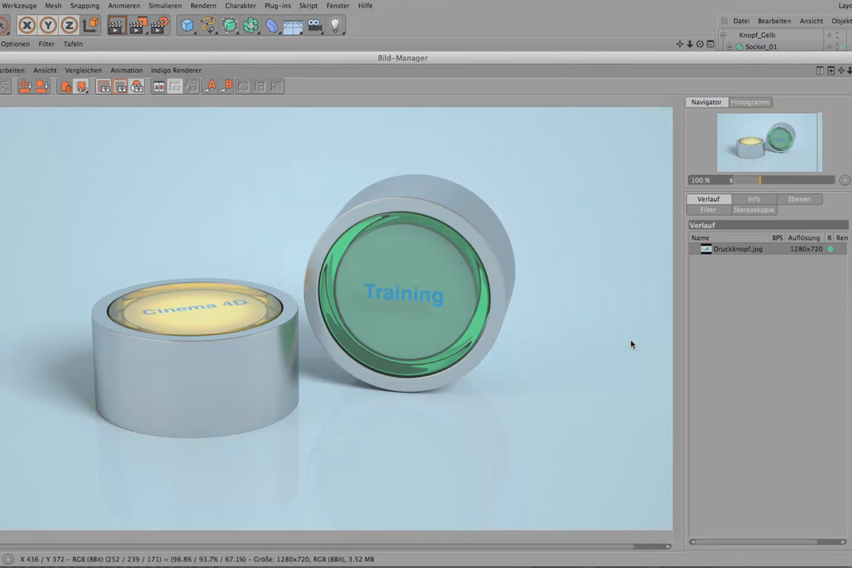 Shader og teksturer - Materialeoprettelse i CINEMA 4D: Trykknap
