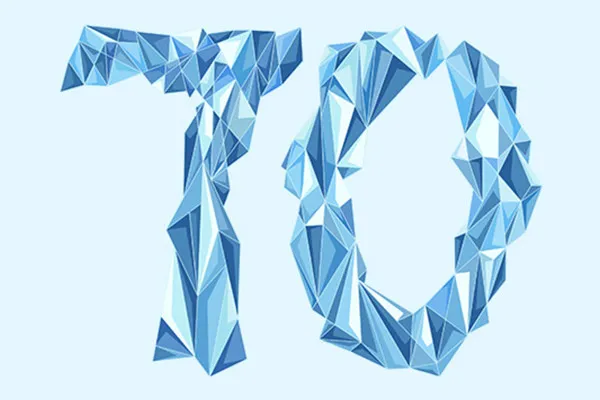 Number template (70) for birthday & anniversary with polygonal elements