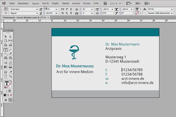 Create business cards in Adobe InDesign - Classic style: Doctor design