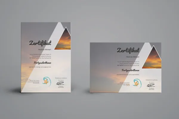 Творчий дизайн сертифікатів (школа серфінгу) DIN A4 у вертикальному та горизонтальному форматах.