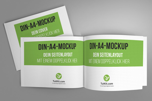 A4 yatay formatında sert kapaklı kitapla mockup - Versiyon 2