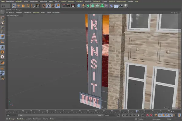 Cinema 4D-Tutorial "Underground": 3.6 Fassadenbeleuchtung

시네마 4D 튜토리얼 "언더그라운드": 3.6 파사드 조명